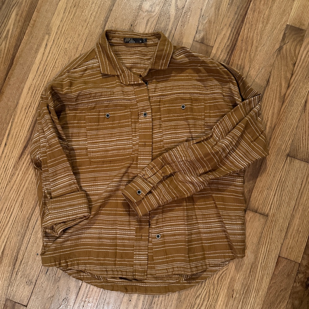 Prana Brown Striped Shirt
